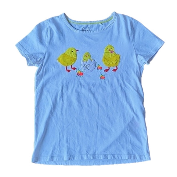 Boden White Tee Shirt Chick Applique Embroidered Flowers Kid 9-10Y Short Sleeves - Picture 1 of 12